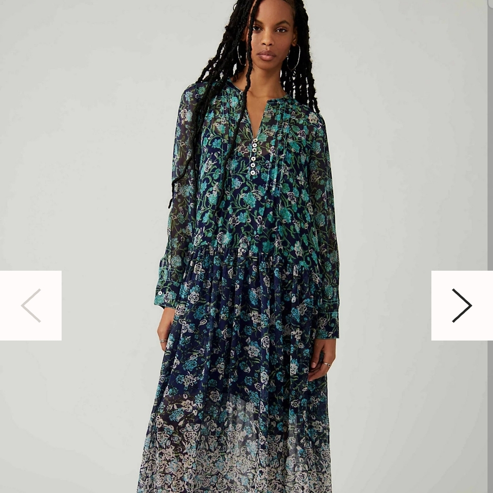 NWT Free People Blue and Purple Long Sleeve See Through It Maxi Dress - Picture 1 of 7